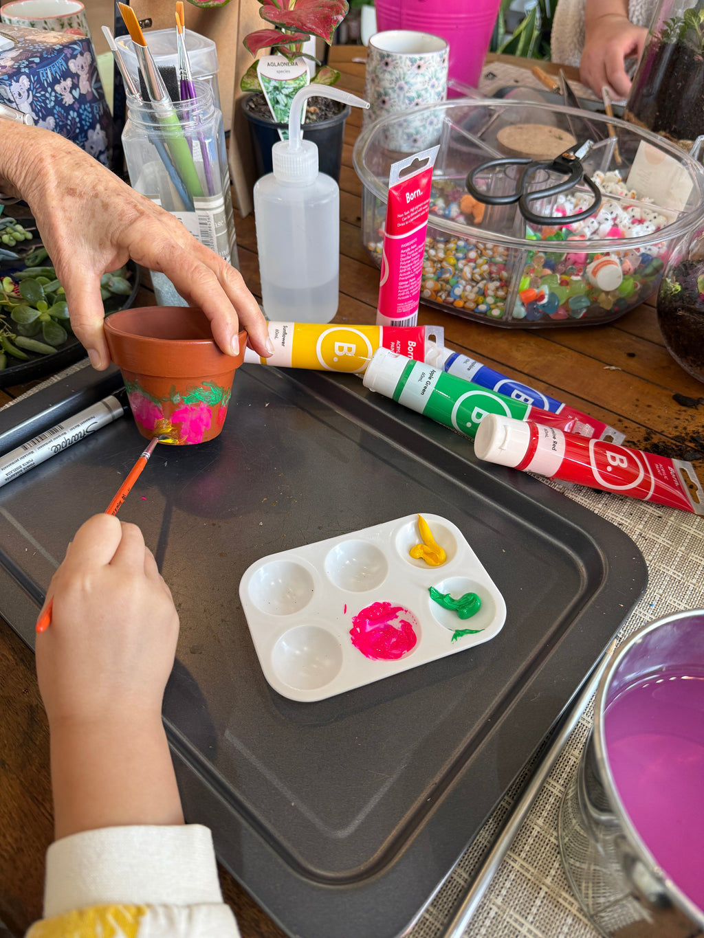 Kids School Holiday Terrarium Building and Pot Painting Class